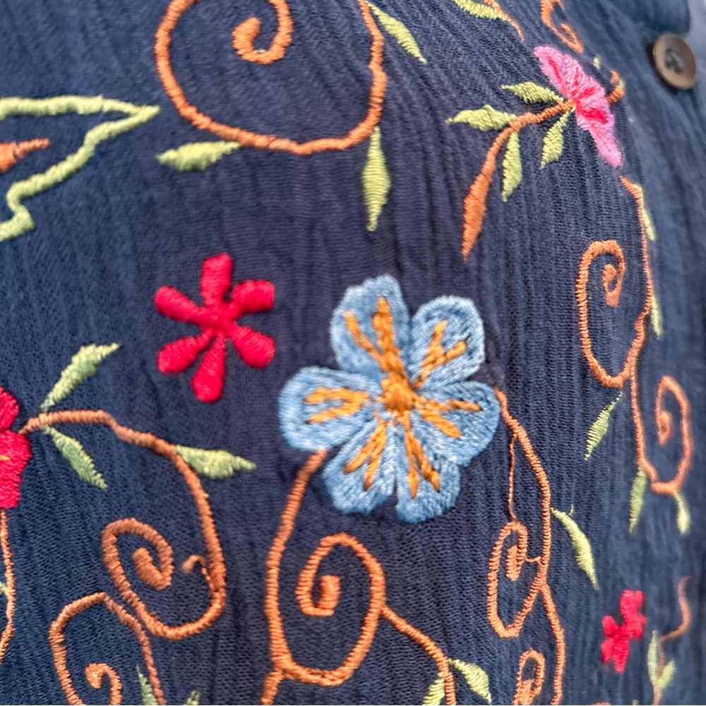 Navy Blue Embroidered Floral Dress Two Piece Long Sleeve M Cottage Boho Navy - Picture 8 of 16